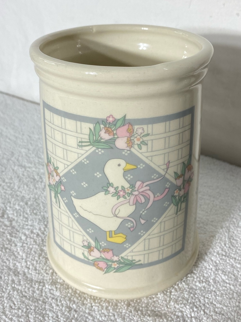 Vintage 80s Country Goose Ceramic Utensil Crock Cottagecore Countrycore Farm